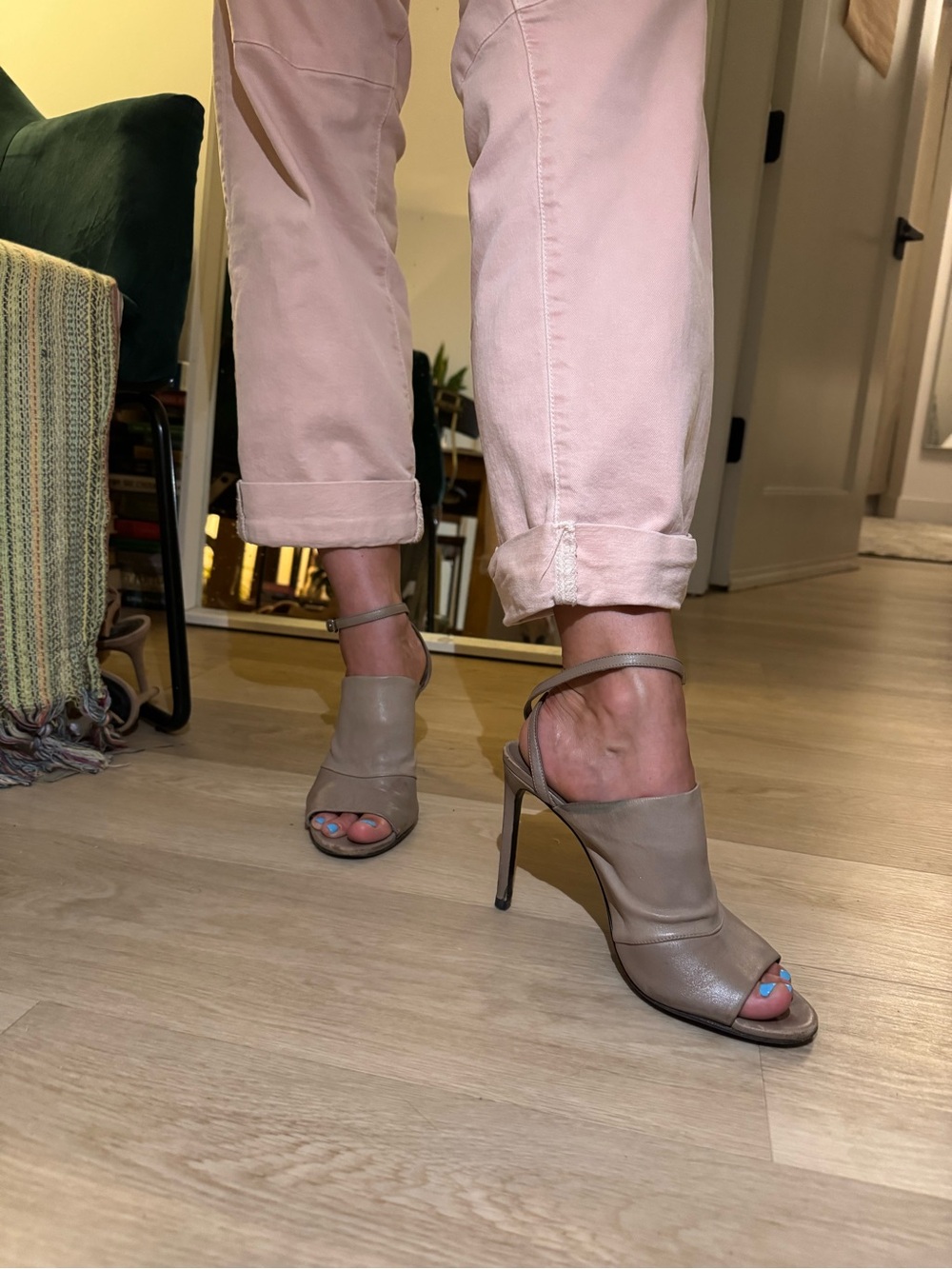 Vince Taupe Open-Toe Ankle-Strap Stiletto Heels